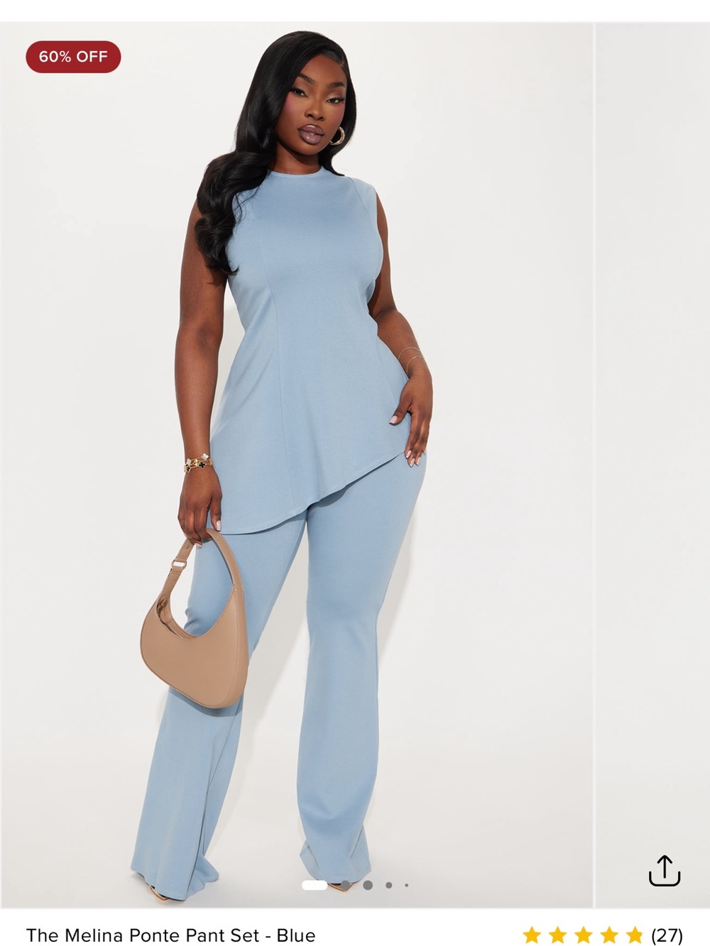 Fashion Nova Light Blue Wide Leg Ponte Jumpsuit Set